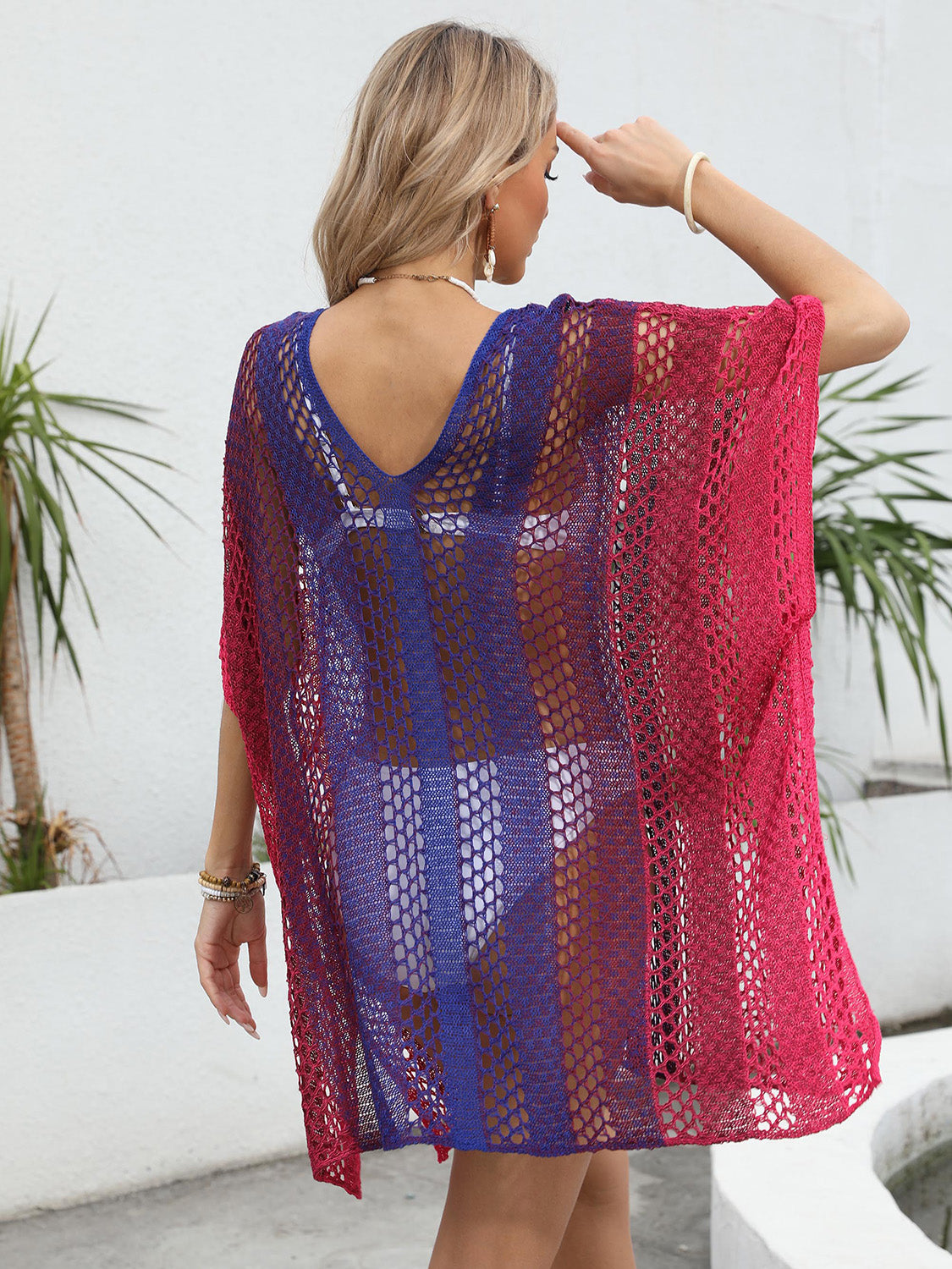 Openwork Contrast V-Neck Cover-Up.