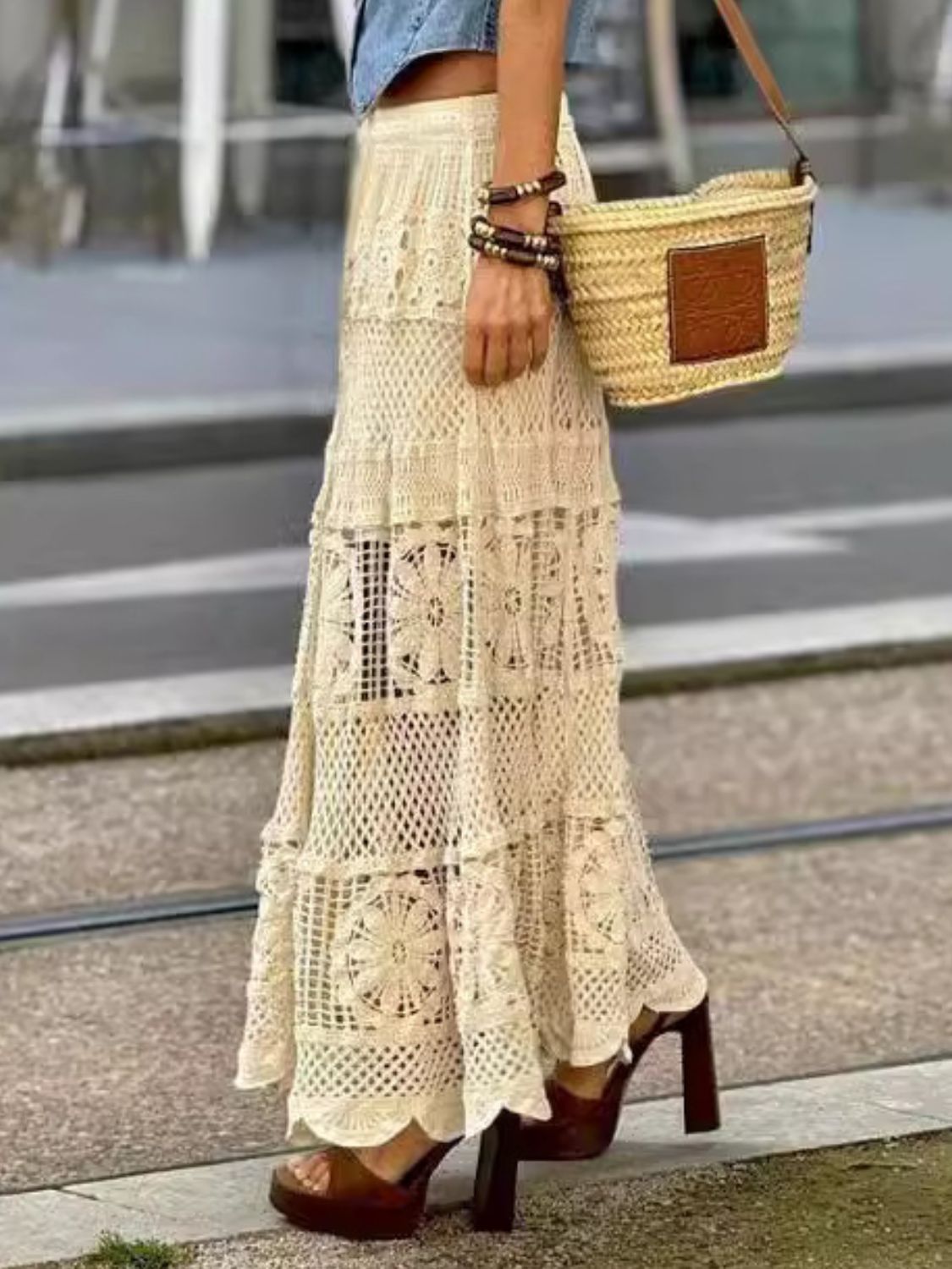 Openwork Crochet Maxi Skirt.