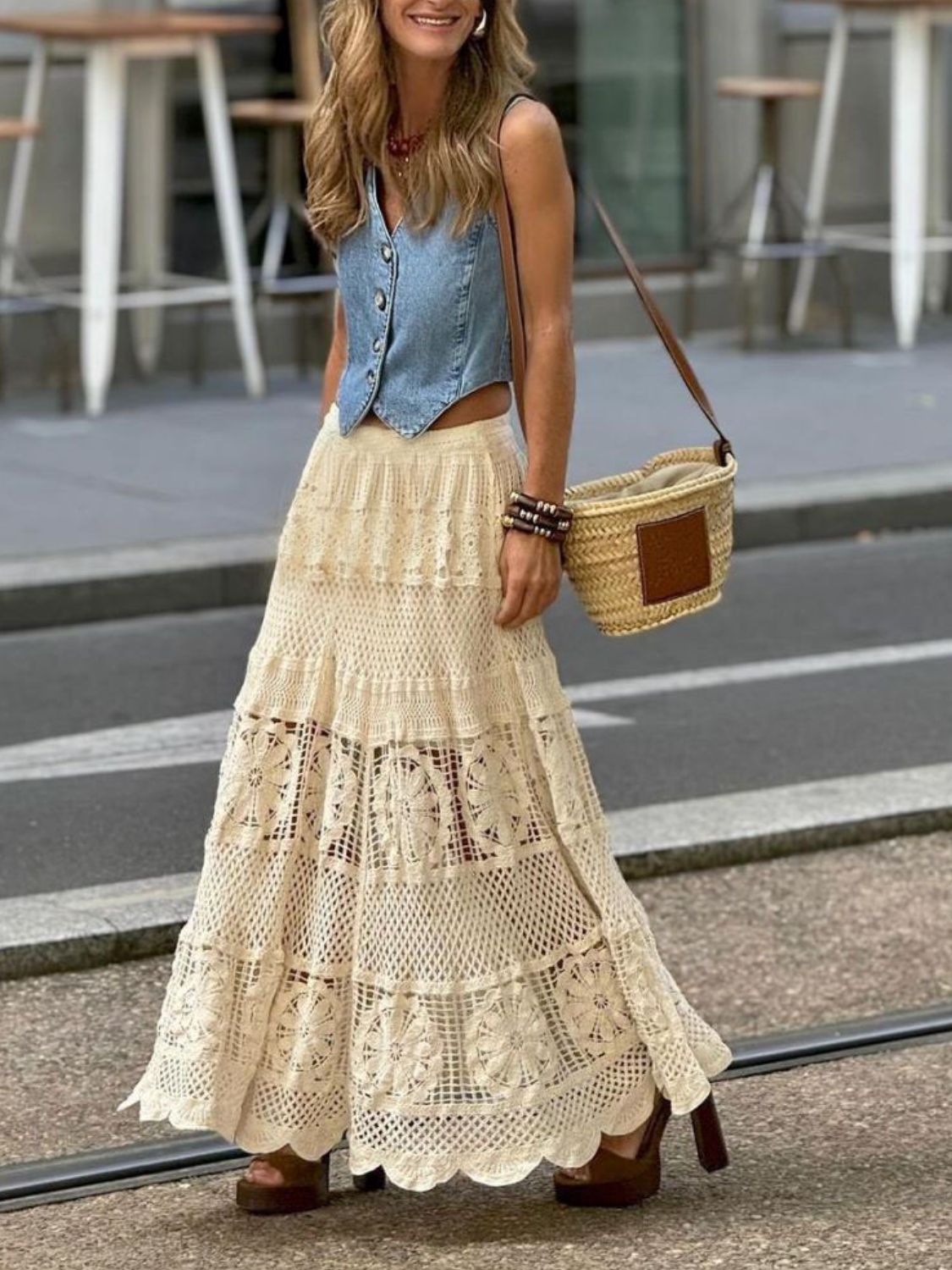 Openwork Crochet Maxi Skirt.