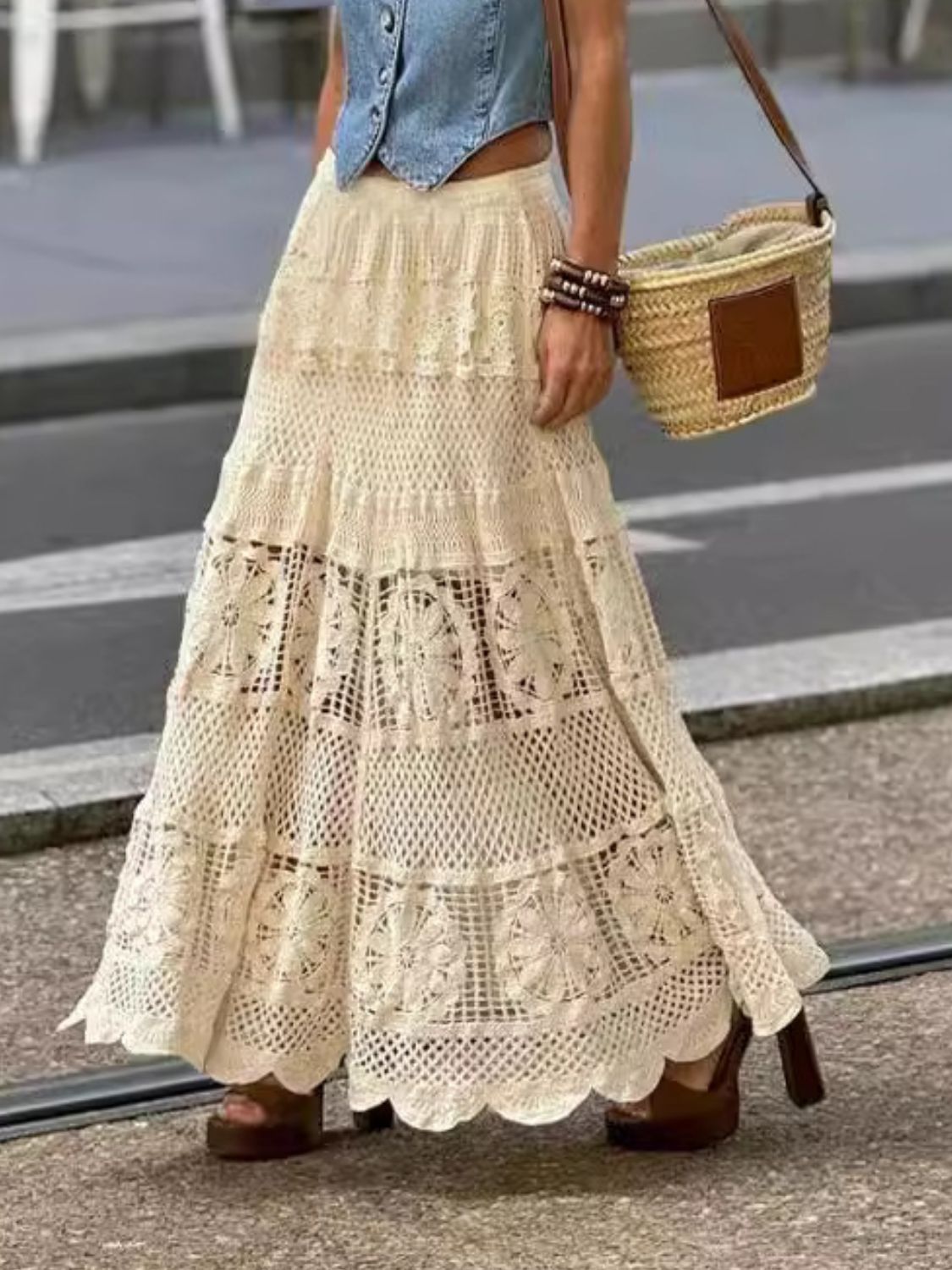 Openwork Crochet Maxi Skirt.