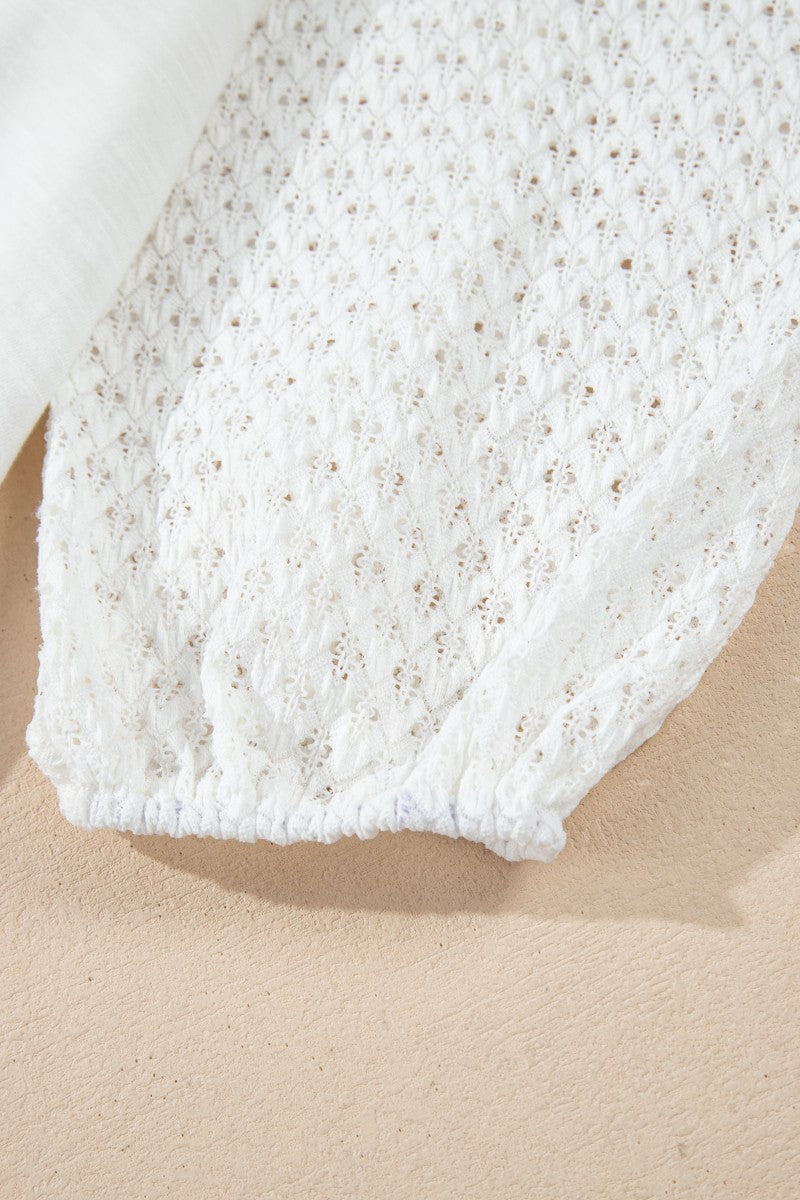 Openwork High Low Hem V Neck Oversized Top.