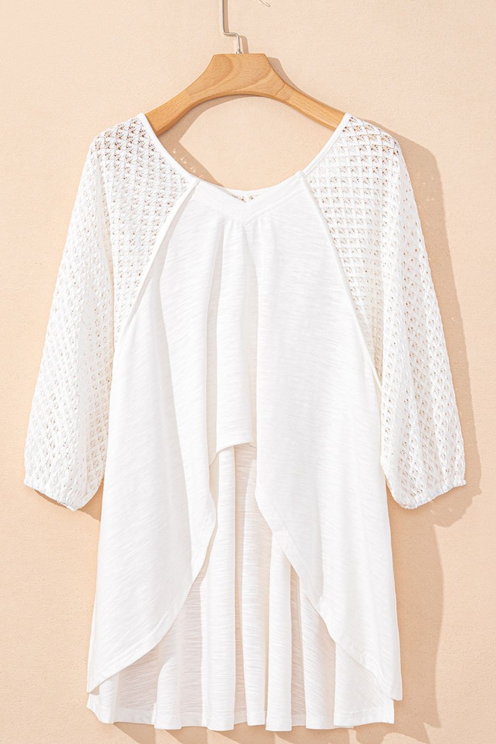 Openwork High Low Hem V Neck Oversized Top.
