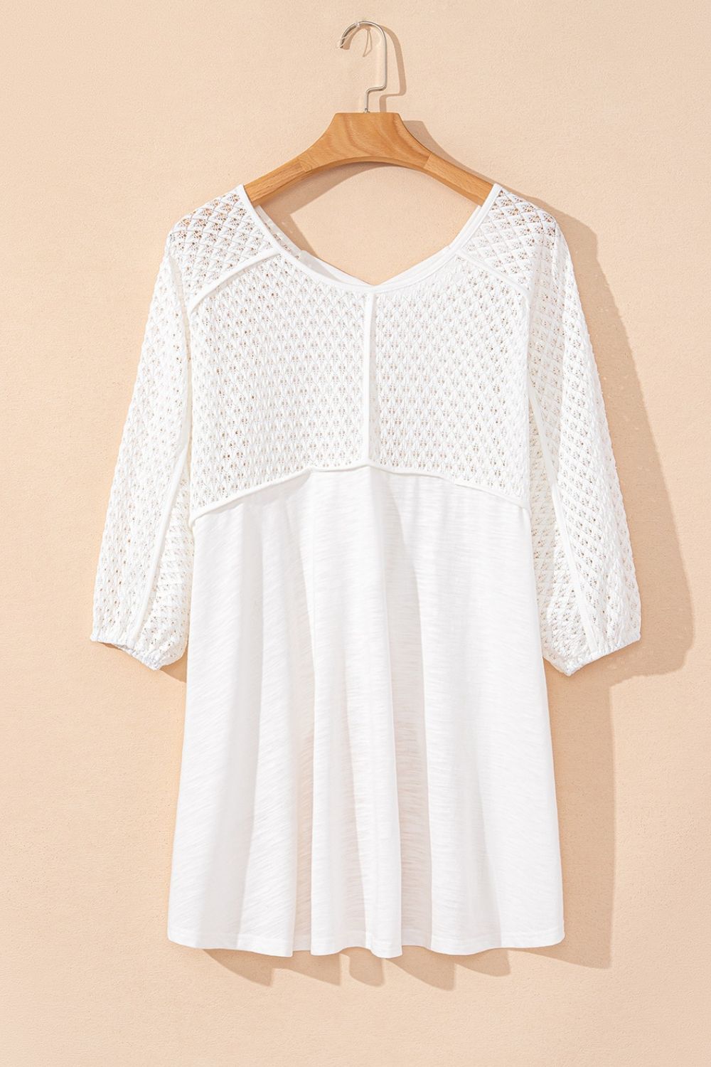 Openwork High Low Hem V Neck Oversized Top.