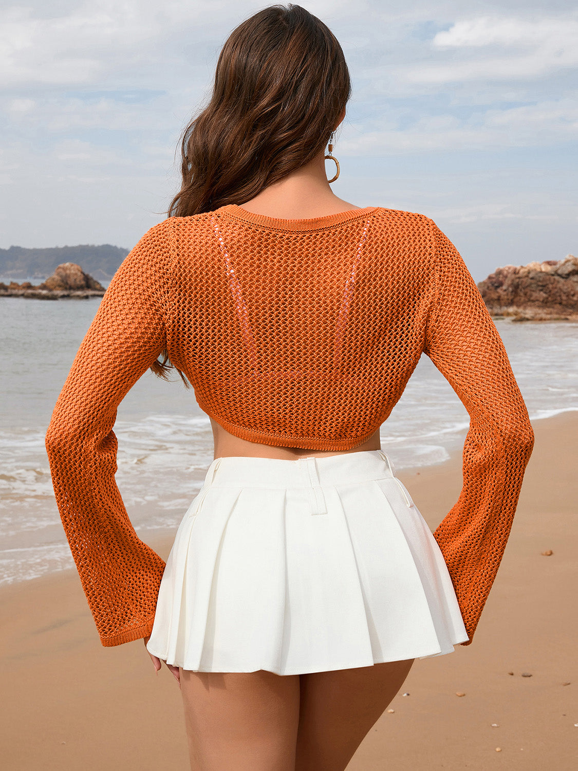 Openwork Long Sleeve Cover-Up.