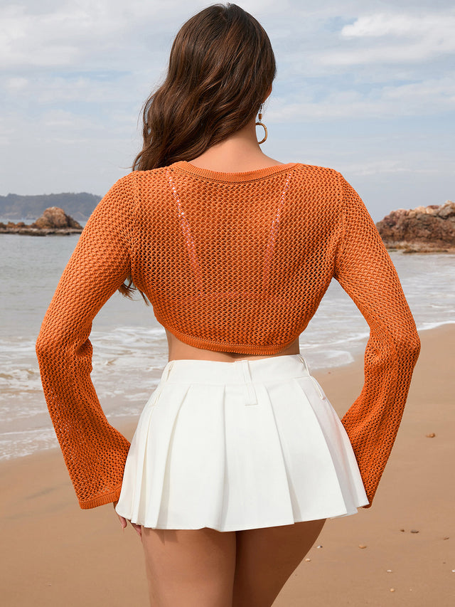 Openwork Long Sleeve Cover-Up.