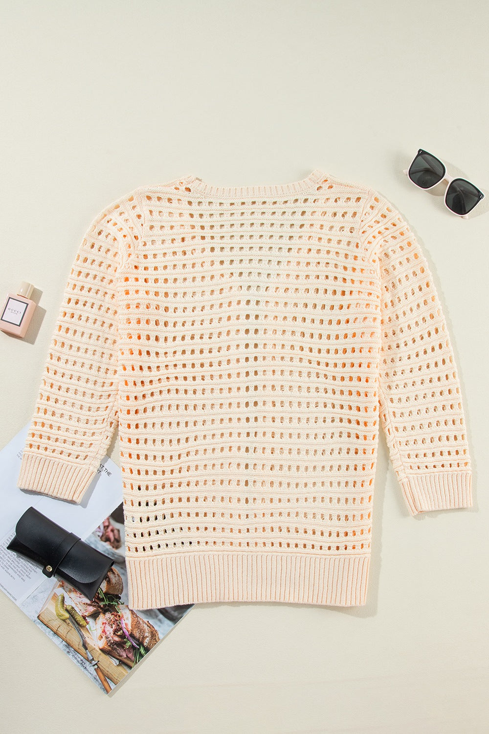 Openwork open front cardigan.