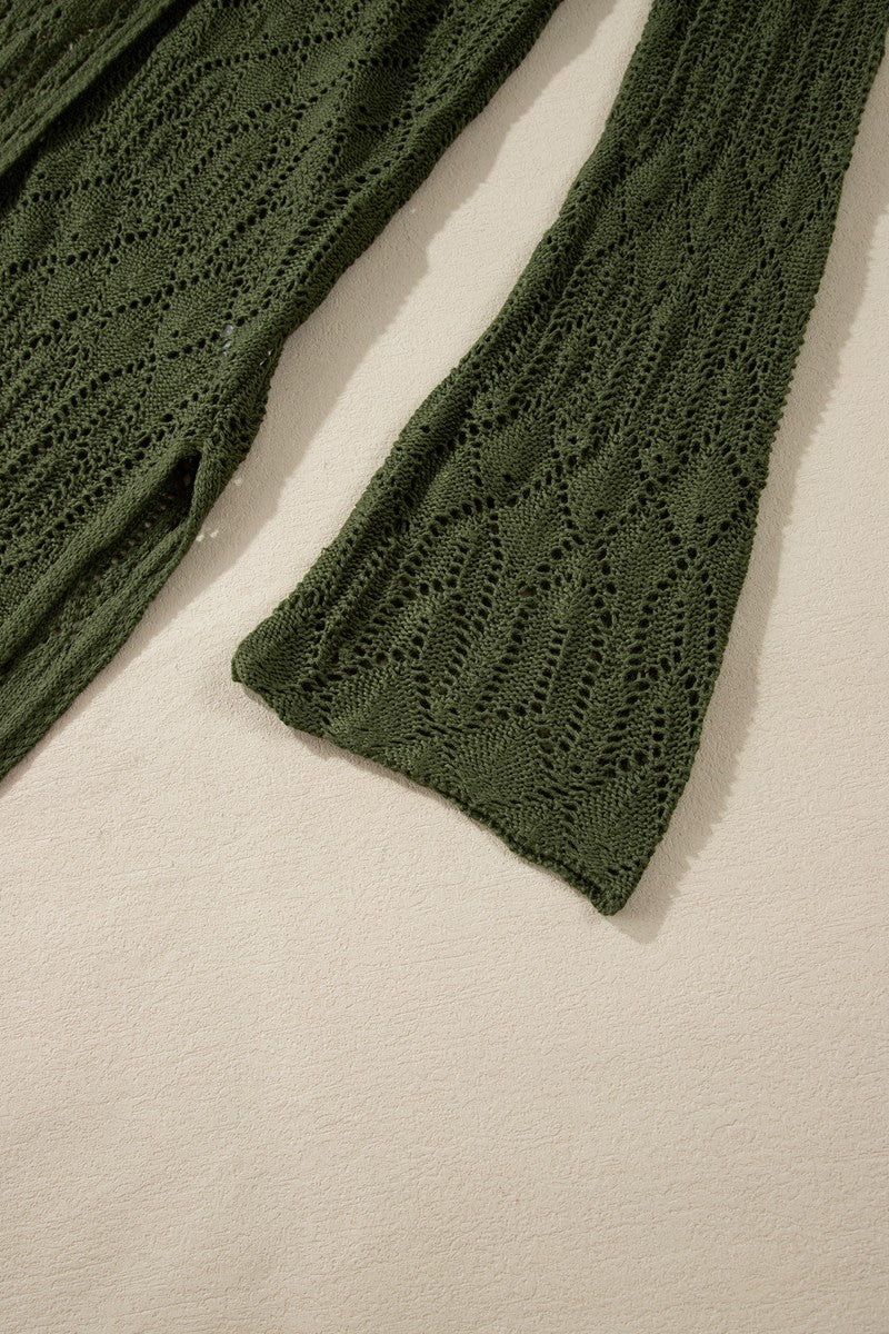 Openwork open front long sleeve cardigan.