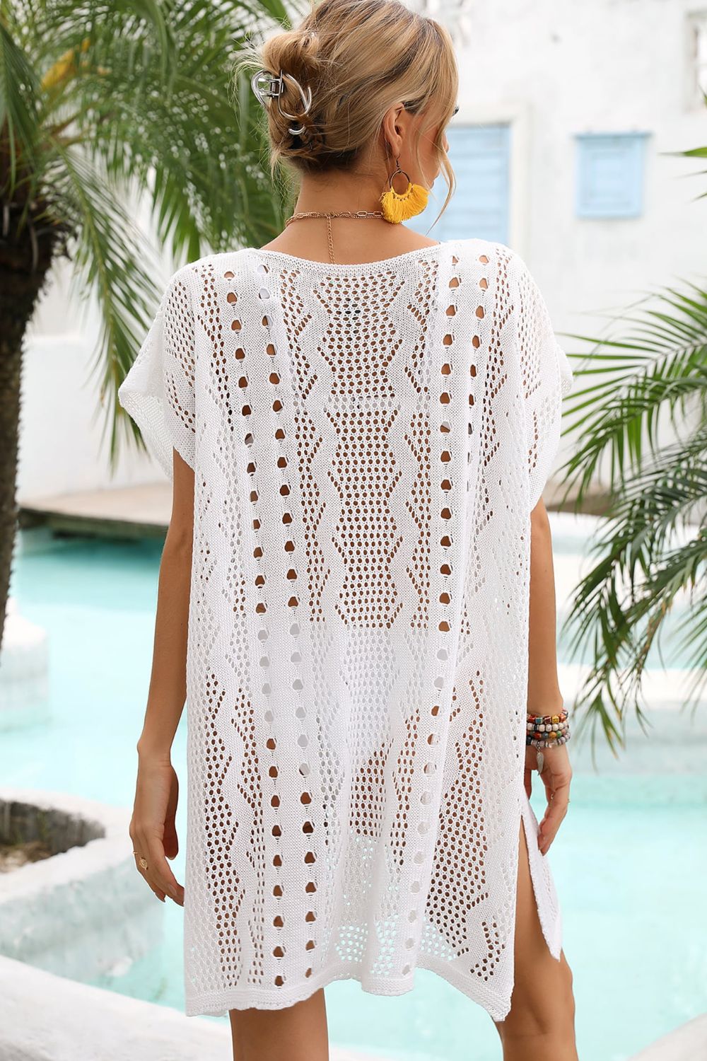 Angel Wings Openwork Plunge Dolman Sleeve Cover-Up Dress.