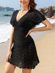 Openwork Plunge Short Sleeve Cover-Up Dress.