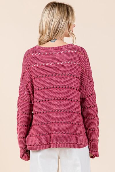 Mittoshop Openwork Round Neck Drop Shoulder Sweater.