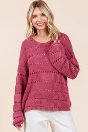 Mittoshop Openwork Round Neck Drop Shoulder Sweater.