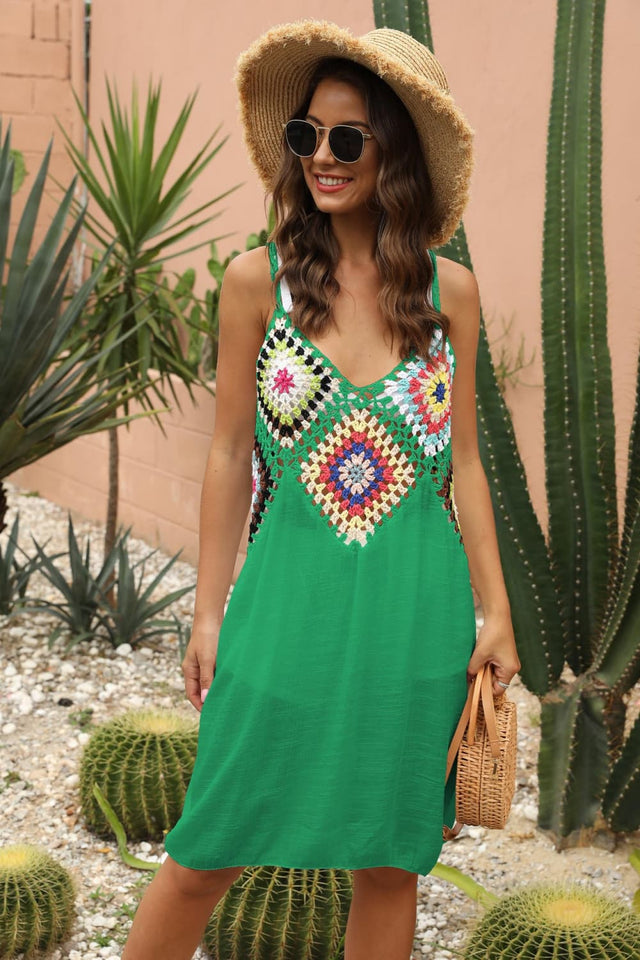 Openwork Sleeveless Embroidery Dress.