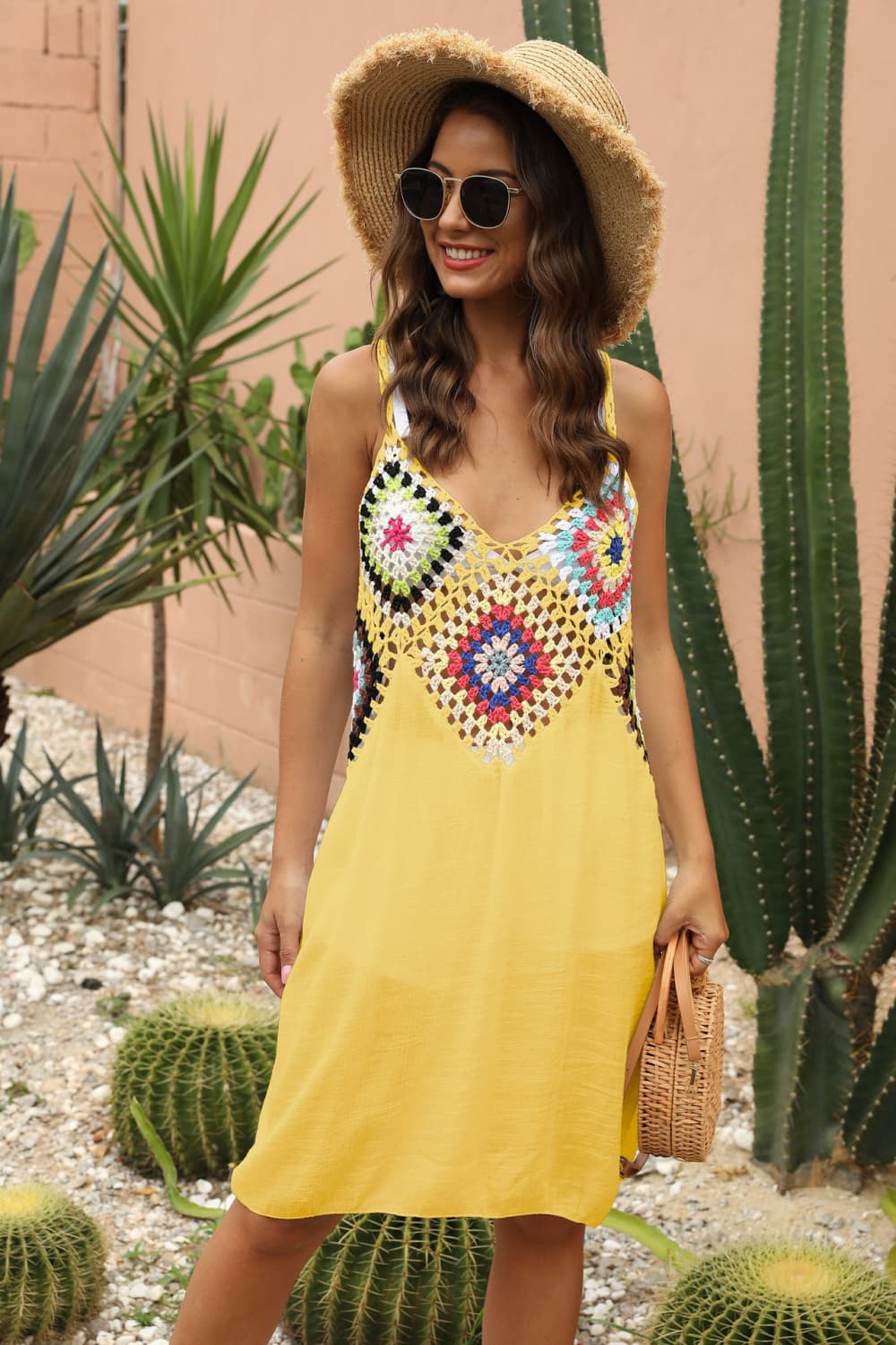 Openwork Sleeveless Embroidery Dress.