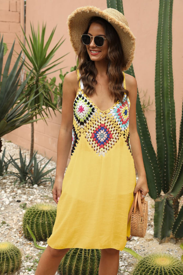 Openwork Sleeveless Embroidery Dress.