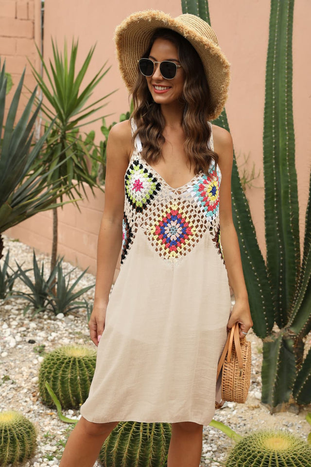 Openwork Sleeveless Embroidery Dress.