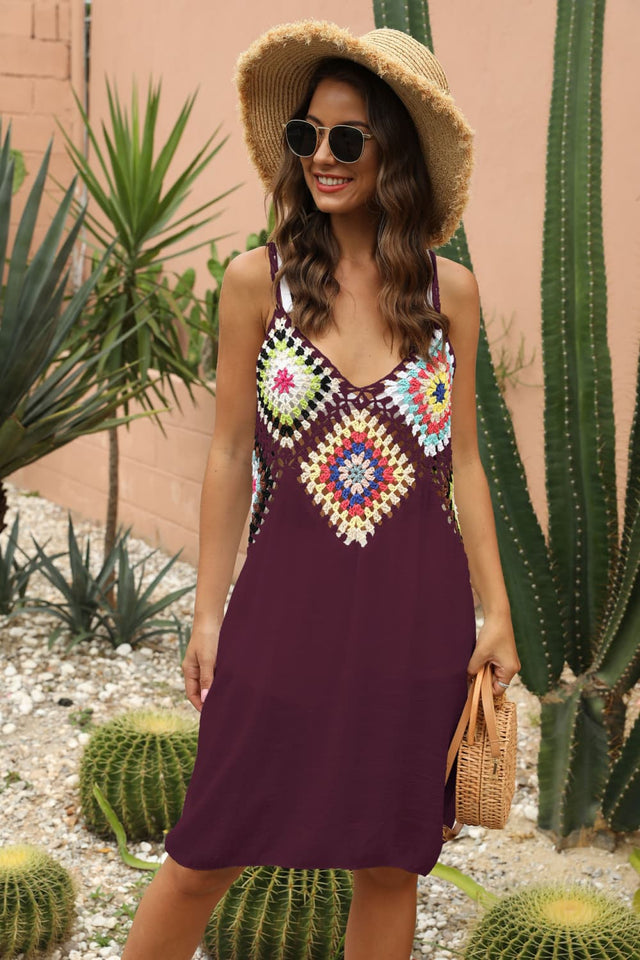 Openwork Sleeveless Embroidery Dress.
