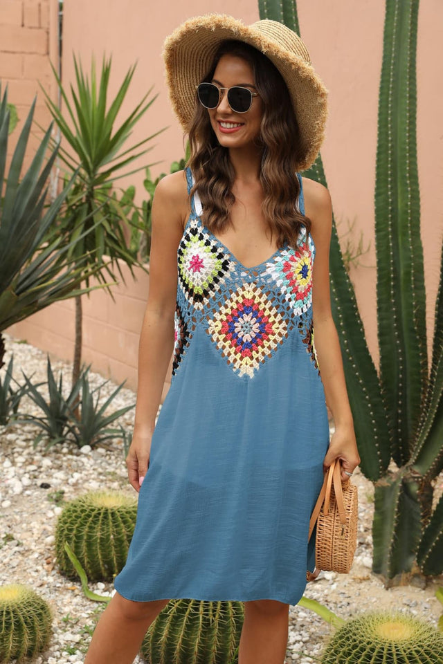 Openwork Sleeveless Embroidery Dress.