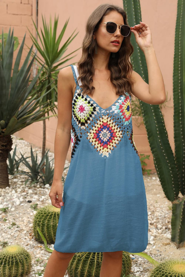 Openwork Sleeveless Embroidery Dress.