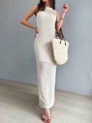 Openwork Slit Round Neck Cover-Up.