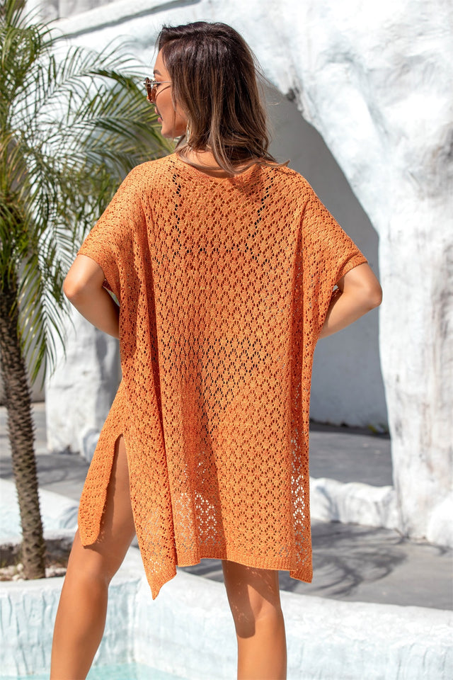 Angel Wings Openwork Slit Scoop Neck Cover Up.