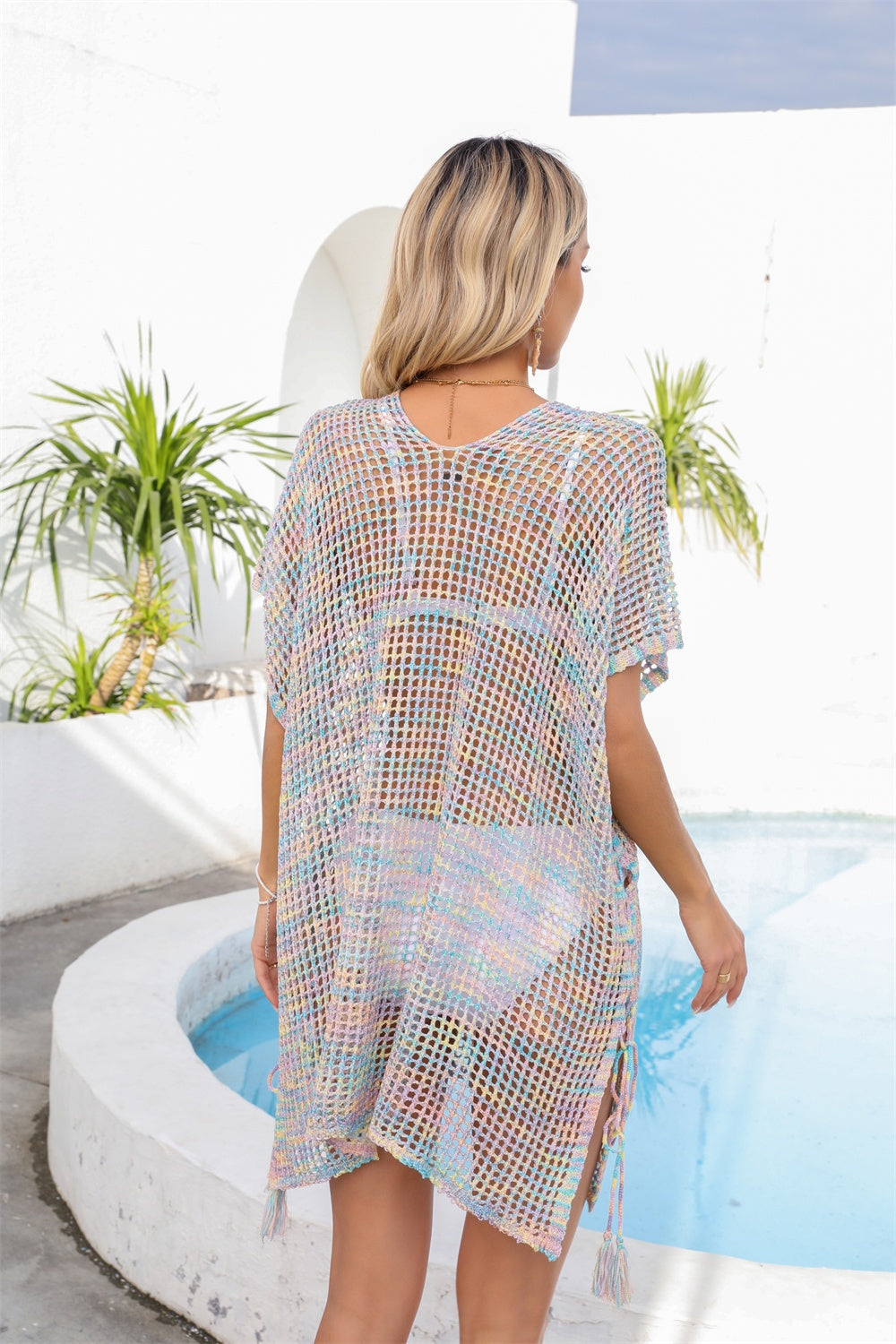 Angel Wings Openwork Slit V-Neck Cover Up.