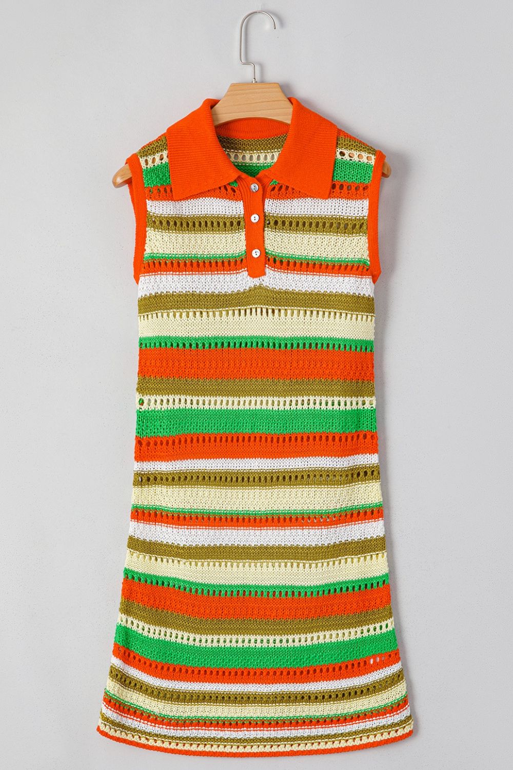Openwork Stripe Sleeveless Sweater Dress.
