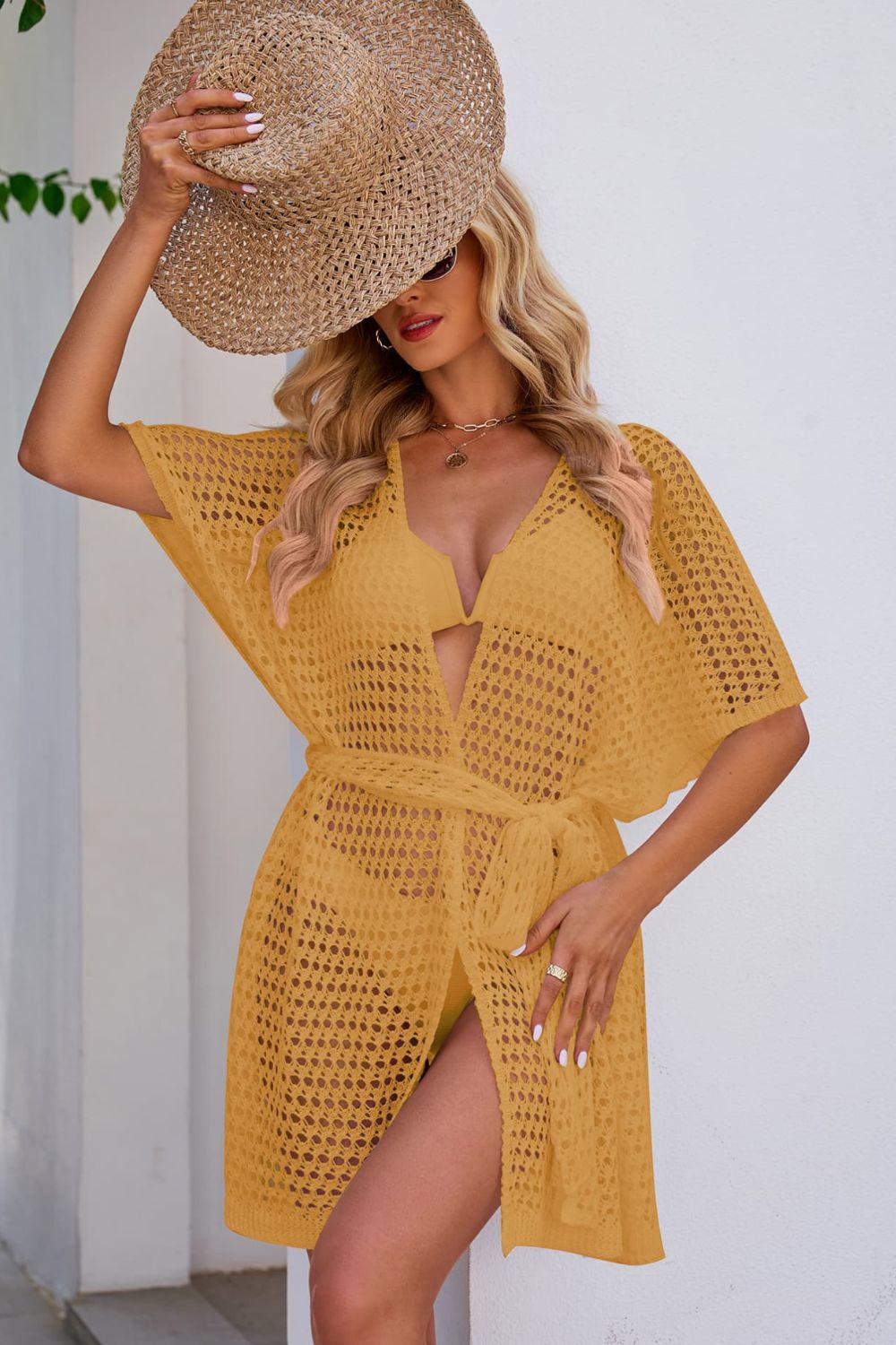 Openwork Tie Waist Cover Up.
