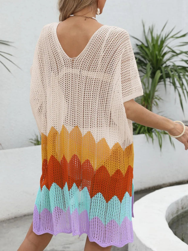 Openwork V-Neck Half Sleeve Cover-Up.