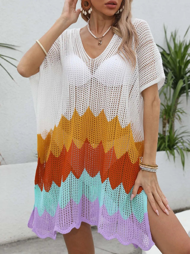 Openwork V-Neck Half Sleeve Cover-Up.