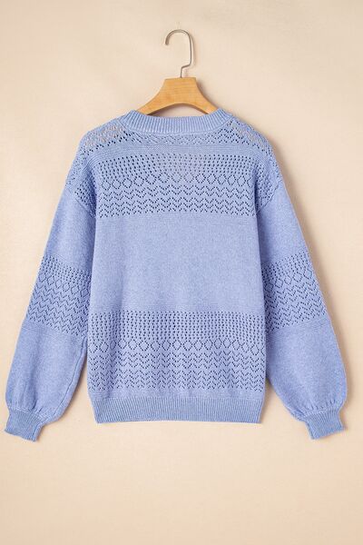 Openwork V-Neck Long Sleeve Sweater.