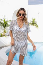 Angel Wings Openwork V-Neck Short Sleeve Cover Up.