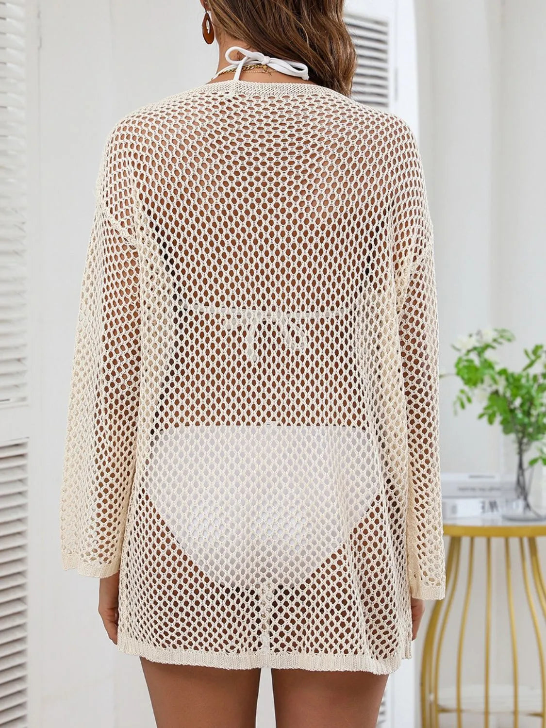 Openwork V-Neck Slit Cover-Up.