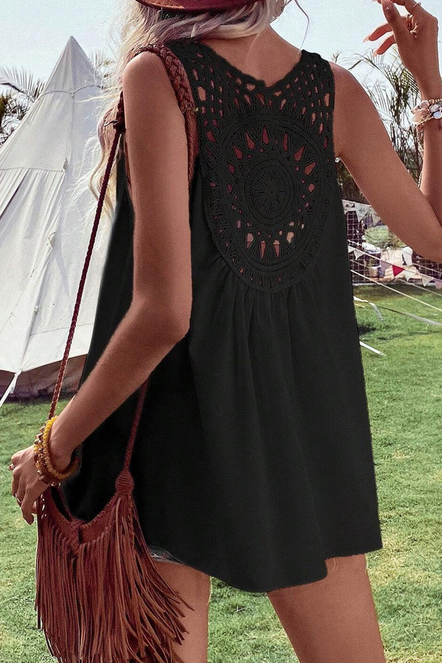 Openwork V-neck tank top.
