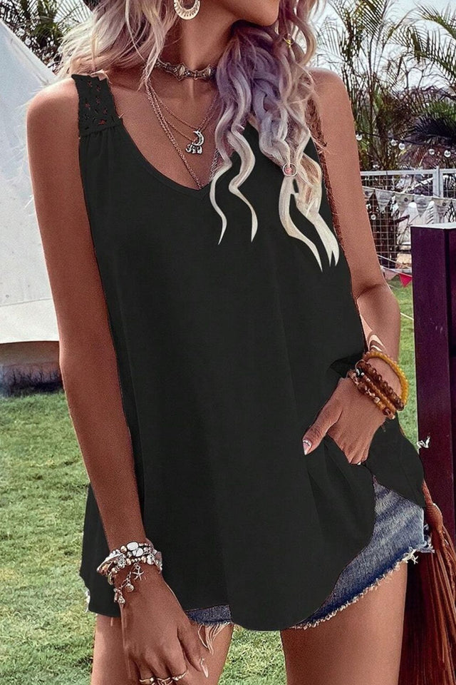 Openwork V-neck tank top.