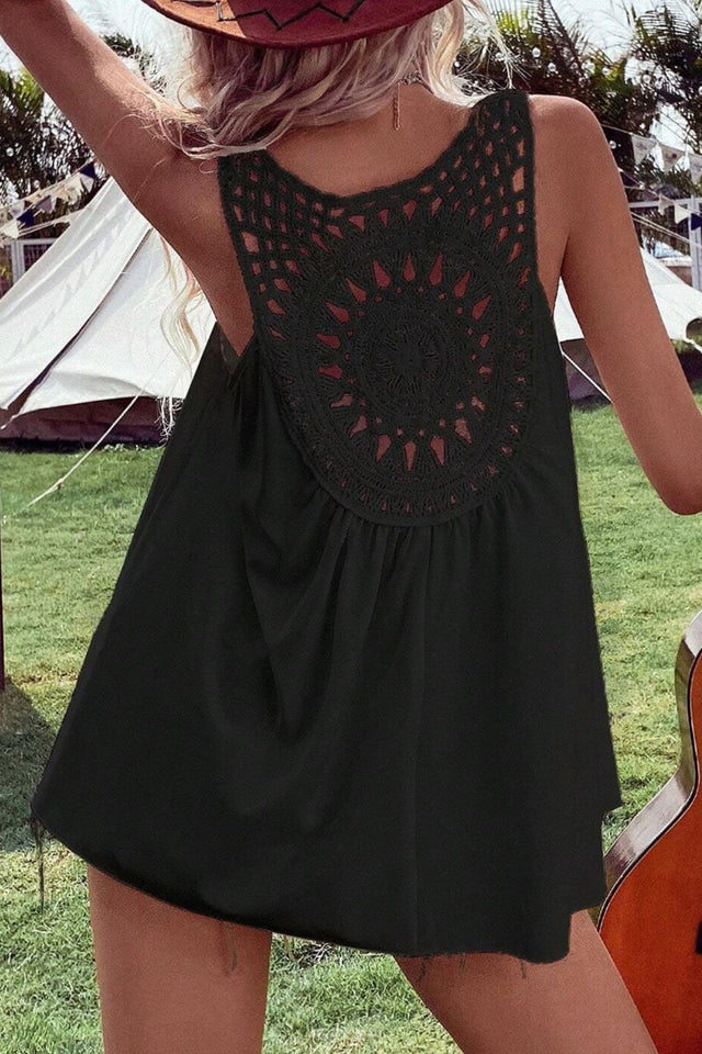 Openwork V-neck tank top.