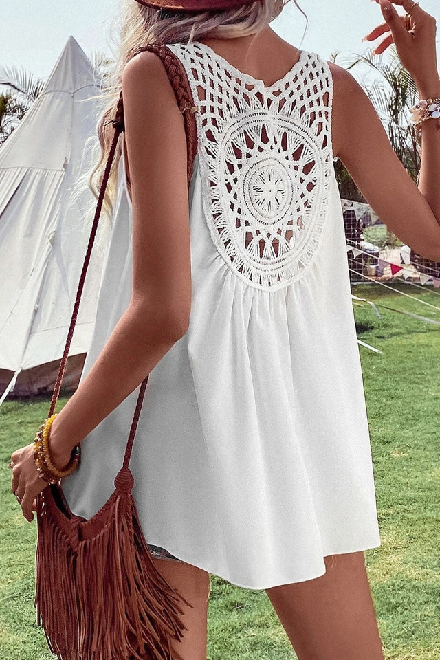Openwork V-neck tank top.