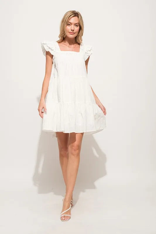 And The Why Origami Pleating Ruffled Sleeve Tiered Dress.