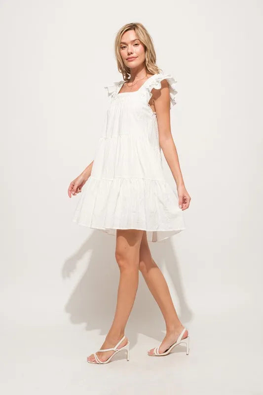 And The Why Origami Pleating Ruffled Sleeve Tiered Dress.