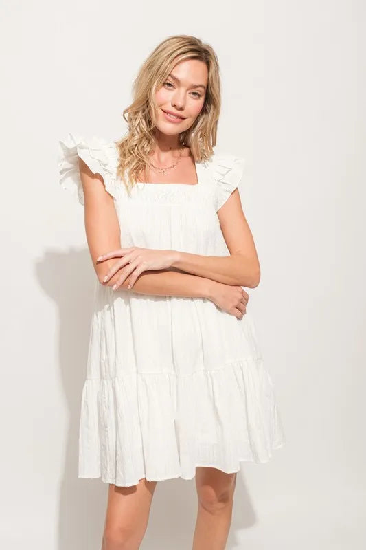 And The Why Origami Pleating Ruffled Sleeve Tiered Dress.