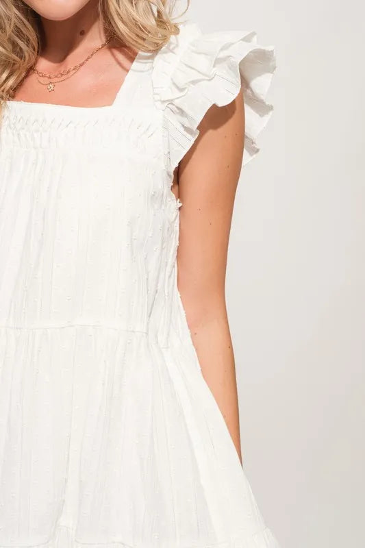 And The Why Origami Pleating Ruffled Sleeve Tiered Dress.
