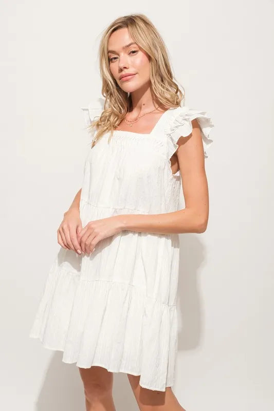 And The Why Origami Pleating Ruffled Sleeve Tiered Dress.