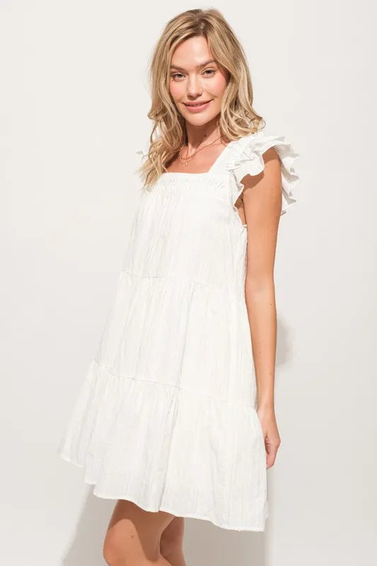 And The Why Origami Pleating Ruffled Sleeve Tiered Dress.