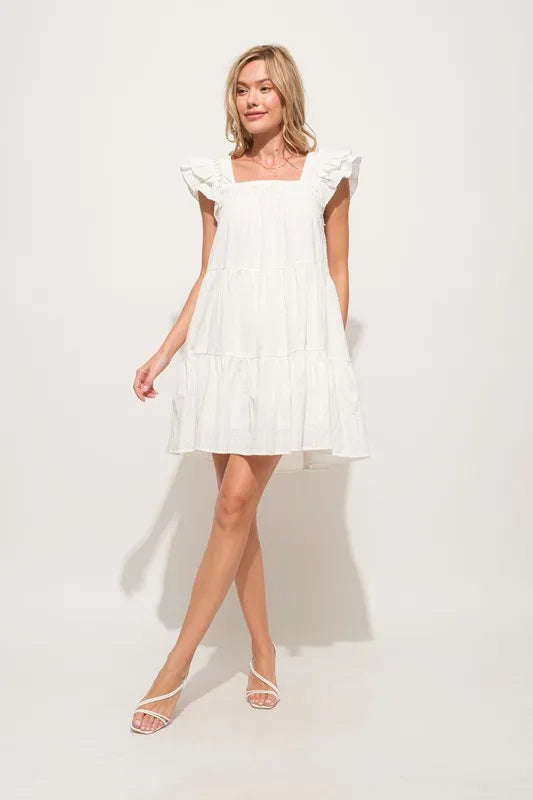 And The Why Origami Pleating Ruffled Sleeve Tiered Dress.