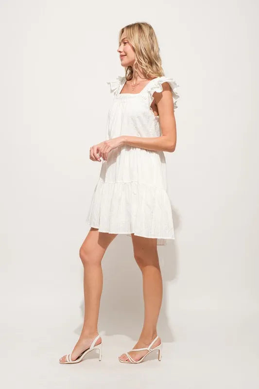 And The Why Origami Pleating Ruffled Sleeve Tiered Dress.