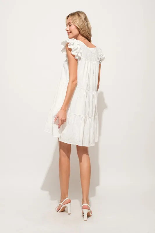And The Why Origami Pleating Ruffled Sleeve Tiered Dress.
