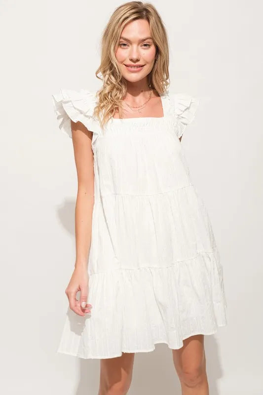 And The Why Origami Pleating Ruffled Sleeve Tiered Dress.