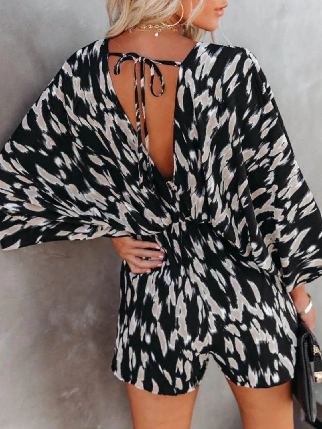 Oversized Tied Back Printed Romper