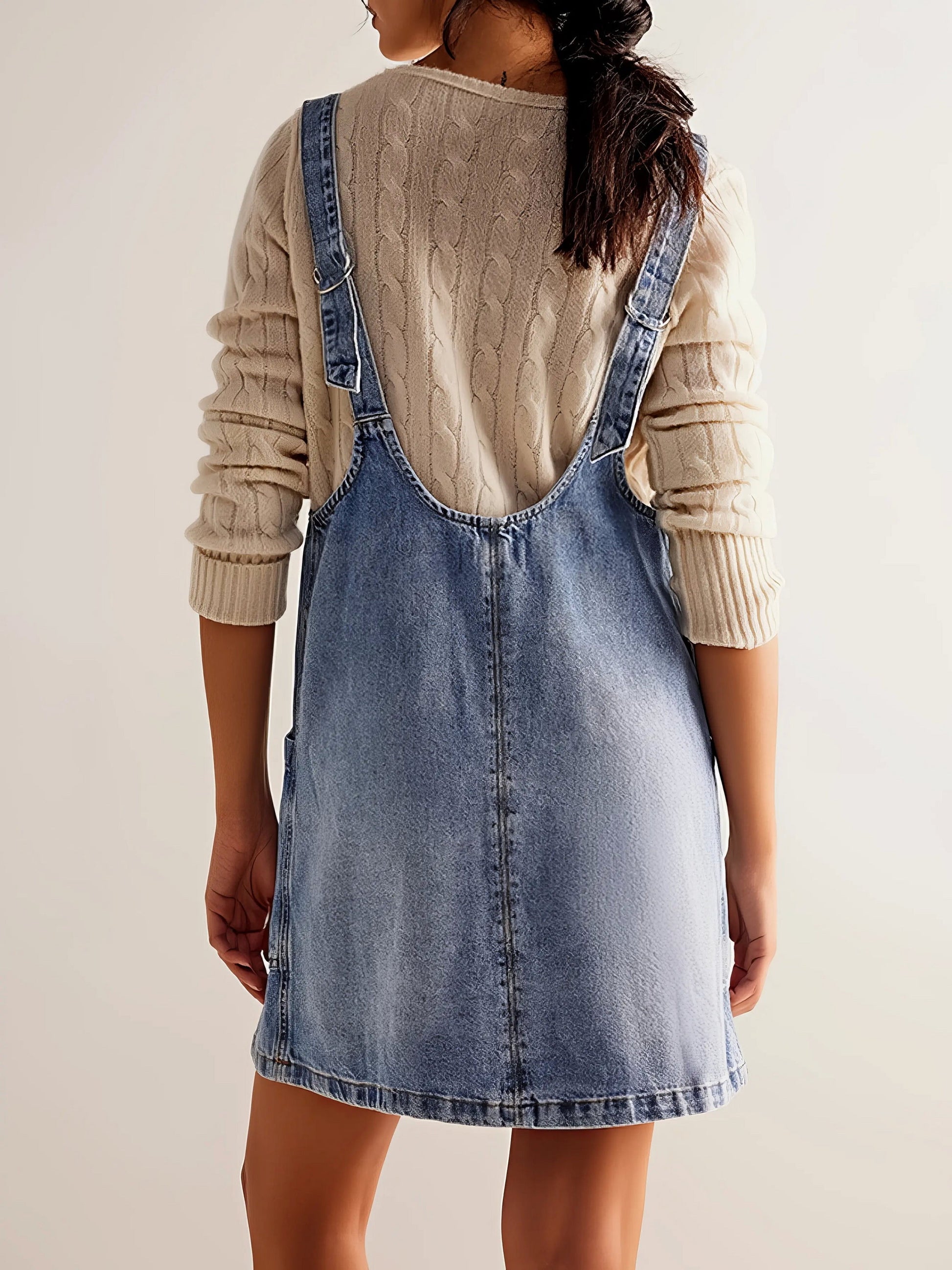 Oversized V-Neck Denim Tank Dress with Front Pockets.