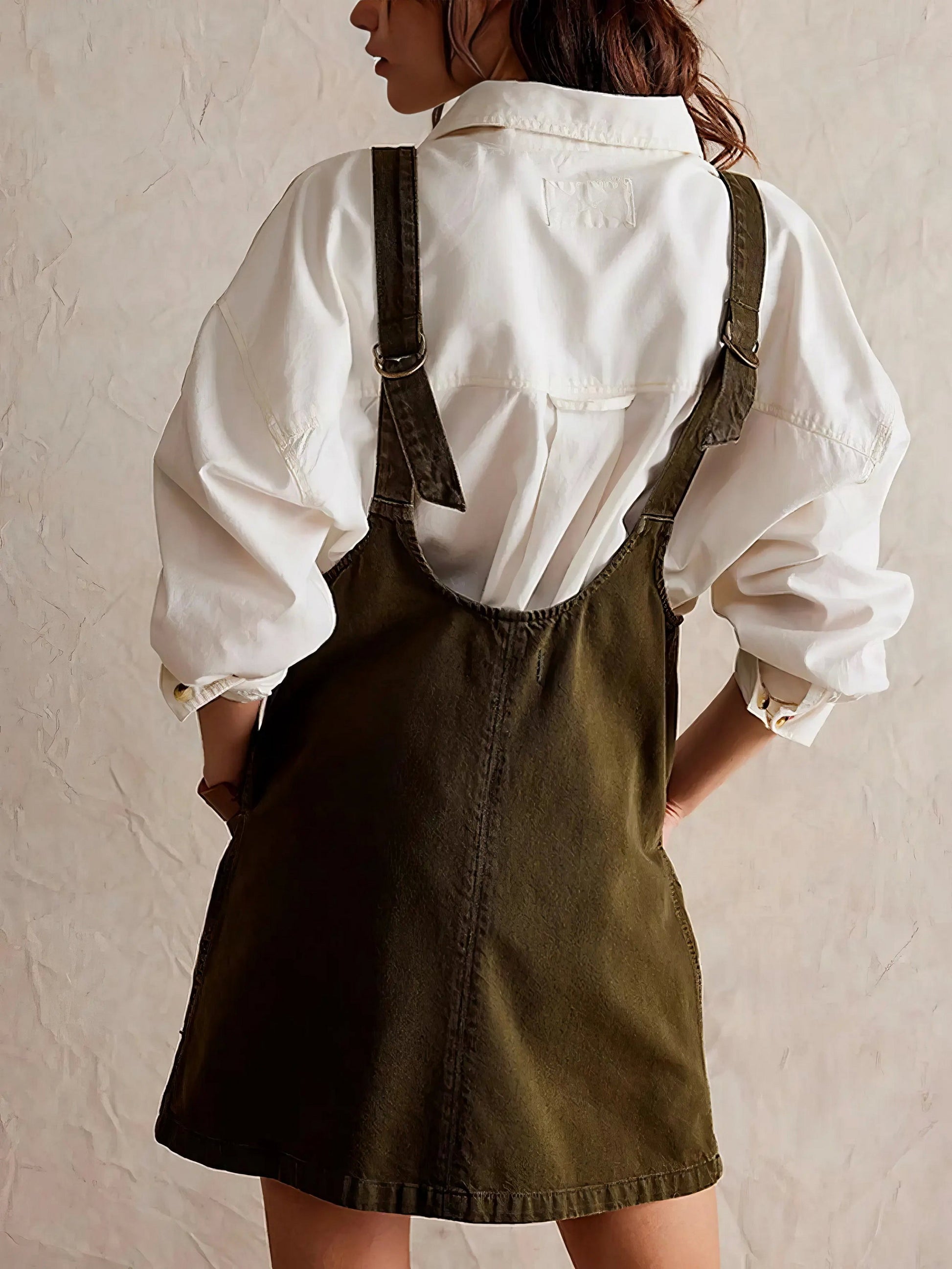Oversized V-Neck Denim Tank Dress with Front Pockets.