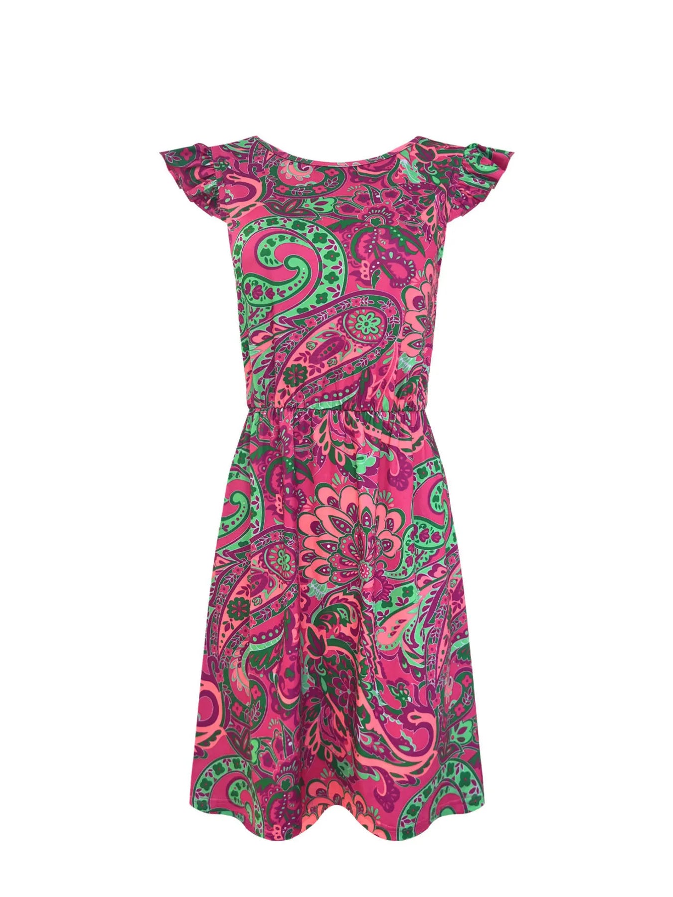 Paisley Print Ruffle Sleeve Mini Dress.